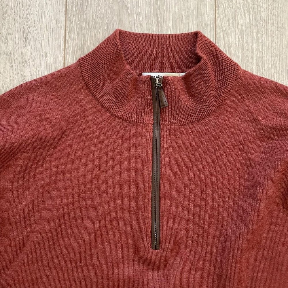 Peter Millar Merino Wool Quarter Zip Pullover Sweater Men L Orange-Red Mock Neck - Picture 5 of 11
